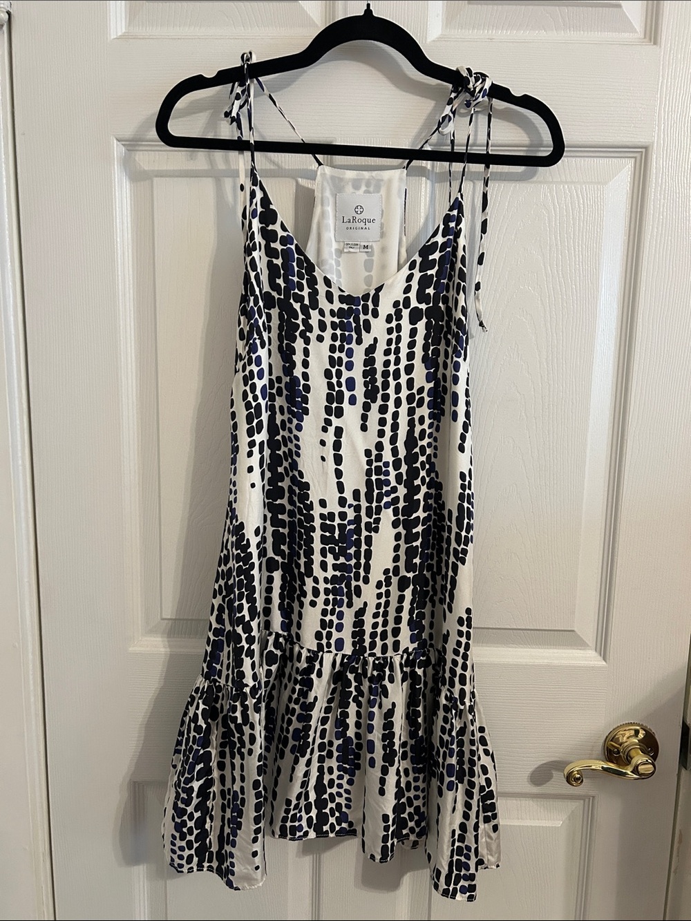 LaRoque Dress Blue, Black & White Abstract Print Mini Dress Adjustable Straps